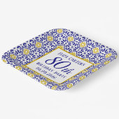 Portugees Tegels Blauw 80e Verjaardag Mediterraan Papieren Bordje (Gebogen)