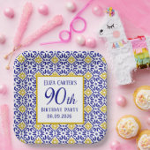 Portugees Tegels Blauw 90ste Verjaardag Mediterraa Papieren Bordje (Feest)