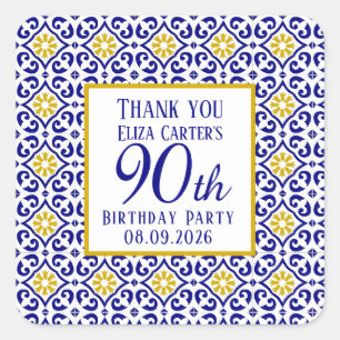 Portugees Tegels Blauw 90ste Verjaardag Mediterraa Vierkante Sticker