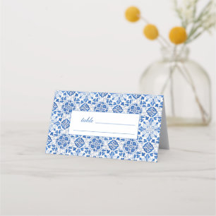 Portugees Tegels Blauw Bloemen Bruiloft Plaatskaartje