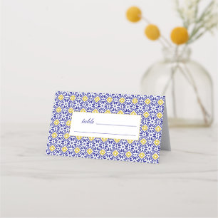 Portugees Tegels Blauw Bloemen Bruiloft Plaatskaartje