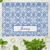 Portugees Tegels Blauw Mediterraan Bloemen Theedoek (Gevouwen)