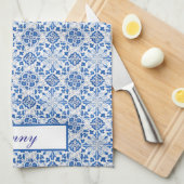 Portugees Tegels Blauw Mediterraan Bloemen Theedoek (Quarter Fold)