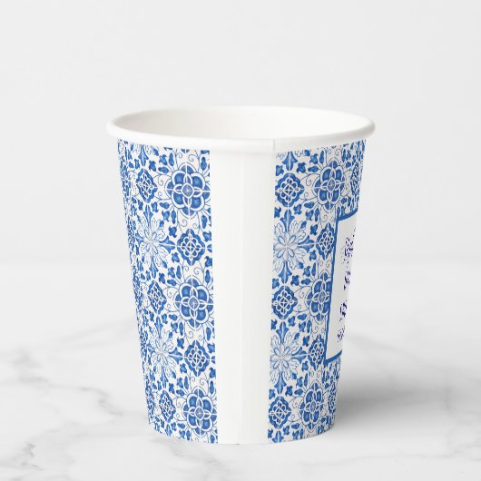Portugees Tegels Blauw Mediterraan Vrijgezellenfee Papieren Bekers (Rechts)
