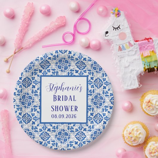 Portugees Tegels Blauw Mediterraan Vrijgezellenfee Papieren Bordje (Feest)