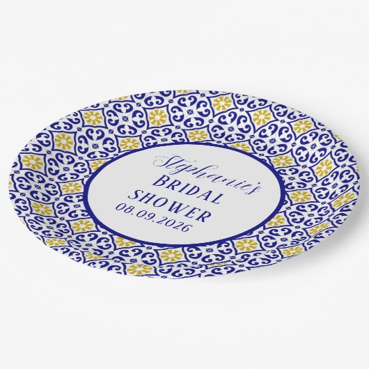 Portugees Tegels Blauw Mediterraan Vrijgezellenfee Papieren Bordje (Gekanteld)