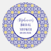 Portugees Tegels Blauw Mediterraan Vrijgezellenfee Ronde Sticker (Voorkant)