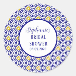 Portugees Tegels Blauw Mediterraan Vrijgezellenfee Ronde Sticker