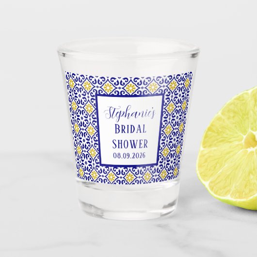 Portugees Tegels Blauw Mediterraan Vrijgezellenfee Shot Glas (Voorkant)