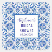 Portugees Tegels Blauw Mediterraan Vrijgezellenfee Vierkante Sticker (Voorkant)