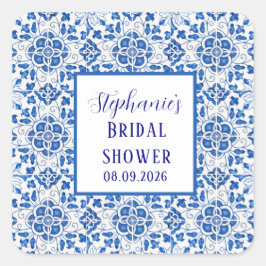 Portugees Tegels Blauw Mediterraan Vrijgezellenfee Vierkante Sticker