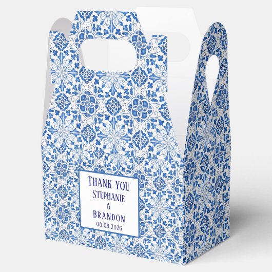 Portugees Tegels Blauw Mediterraans Bruiloft Bedankdoosjes (Geopend)