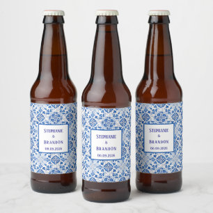 Portugees Tegels Blauw Mediterraans Bruiloft Bier Etiket
