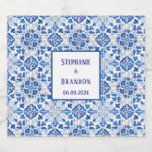 Portugees Tegels Blauw Mediterraans Bruiloft Bier Etiket (Enkel label)