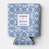 Portugees Tegels Blauw Mediterraans Bruiloft Blikjeskoeler (Voorkant)