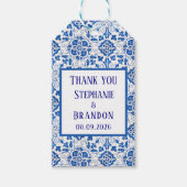 Portugees Tegels Blauw Mediterraans Bruiloft Cadeaulabel (Voorkant)