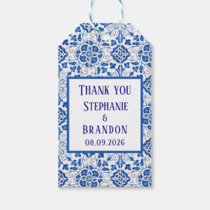 Portugees Tegels Blauw Mediterraans Bruiloft Cadeaulabel