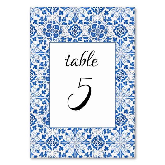Portugees Tegels Blauw Mediterraans Bruiloft Kaart (Voorkant)