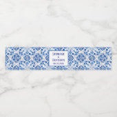 Portugees Tegels Blauw Mediterraans Bruiloft Waterfles Etiket (Enkel label)