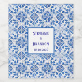 Portugees Tegels Blauw Mediterraans Bruiloft Wijn Etiket (Enkel label)
