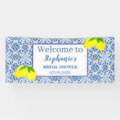 Portugees Tegels Blauw Rustiek Citroenen Vrijgezel Spandoek (Horizontaal)