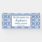 Portugees Tegels Blauw Rustiek Elegant Vrijgezelle Spandoek (Horizontaal)