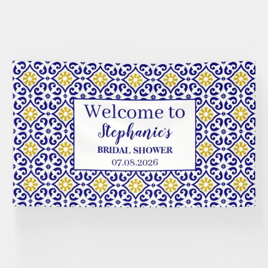 Portugees Tegels Blauw Rustiek Elegant Vrijgezelle Spandoek (Horizontaal)