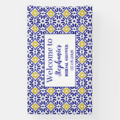 Portugees Tegels Blauw Rustiek Elegant Vrijgezelle Spandoek (Verticaal)