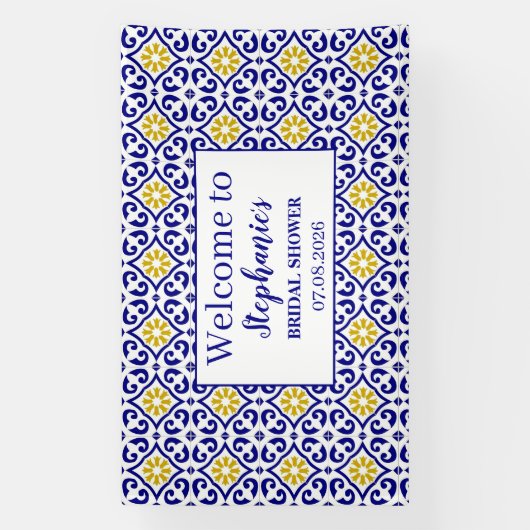 Portugees Tegels Blauw Rustiek Elegant Vrijgezelle Spandoek (Verticaal)