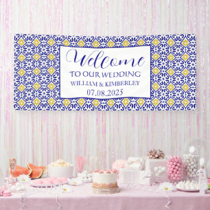 Portugees Tegels blauw rustieke elegante bruiloft Spandoek