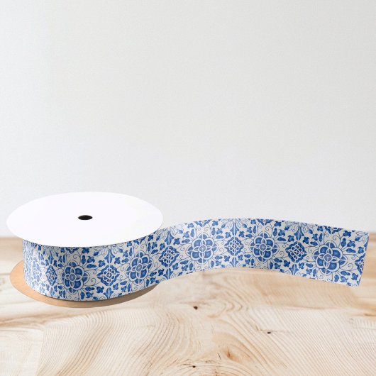 Portugees tegels Blauw Wit Mediterraan Satijnen Lint