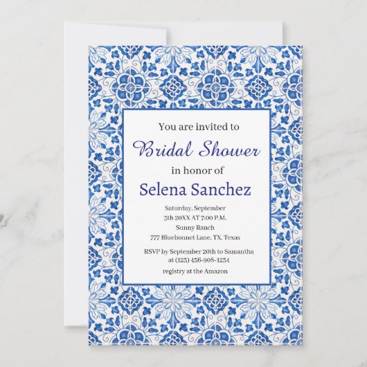 Portugees tegels Bloemenblauw Vrijgezellenfeest Kaart (Voorkant)