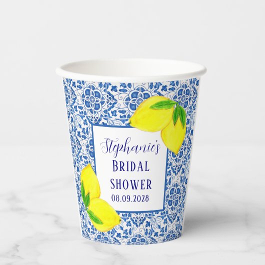 Portugees Tegels Citroen Mediterraan Vrijgezellenf Papieren Bekers (Voorkant)