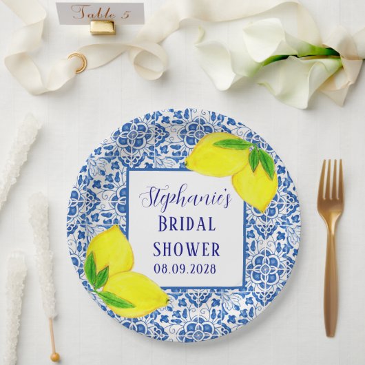 Portugees Tegels Citroen Mediterraan Vrijgezellenf Papieren Bordje (Huwelijk)