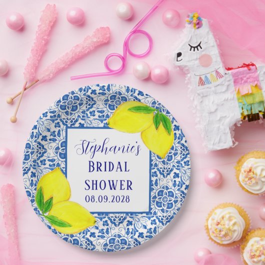 Portugees Tegels Citroen Mediterraan Vrijgezellenf Papieren Bordje (Feest)