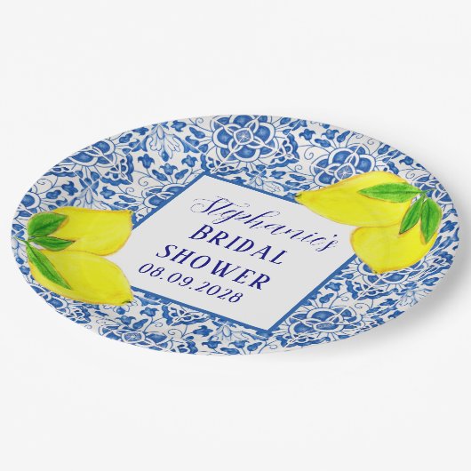 Portugees Tegels Citroen Mediterraan Vrijgezellenf Papieren Bordje (Gekanteld)