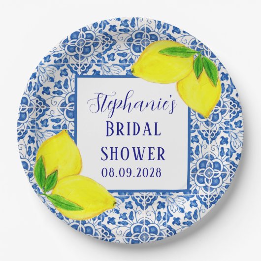 Portugees Tegels Citroen Mediterraan Vrijgezellenf Papieren Bordje (Voorkant)