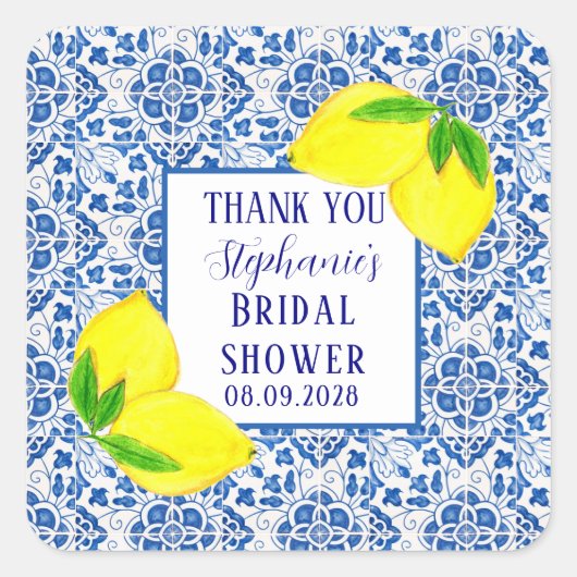 Portugees Tegels Citroen Mediterraan Vrijgezellenf Vierkante Sticker (Voorkant)
