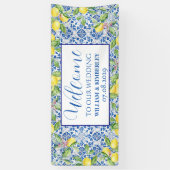 Portugees Tegels Citroenblauw Rustiek Elegant Huwe Spandoek (Verticaal)