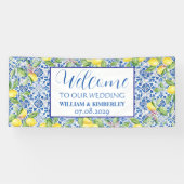 Portugees Tegels Citroenblauw Rustiek Elegant Huwe Spandoek (Horizontaal)