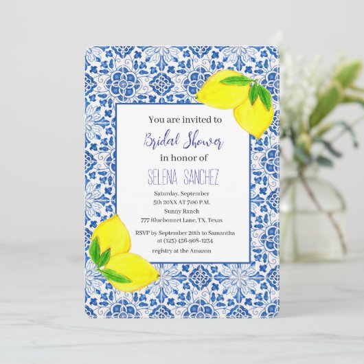 Portugees tegels Citroenen Waterverf Vrijgezellenf Kaart (Staand voorkant)