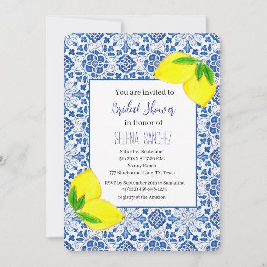 Portugees tegels Citroenen Waterverf Vrijgezellenf Kaart (Voorkant)