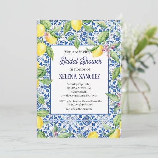 Portugees tegels Citroenen Waterverf Vrijgezellenf Kaart (Staand voorkant)