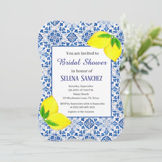 Portugees tegels Citroenen Waterverf Vrijgezellenf Kaart (Staand voorkant)