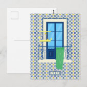 Portugees tegels en raam balkon met vogel briefkaart (Voorkant / Achterkant)