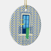 Portugees tegels en raam balkon met vogel keramisch ornament (Rechts)