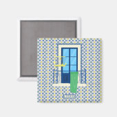 Portugees tegels en raam balkon met vogel magneet (Voorkant / Achterkant)