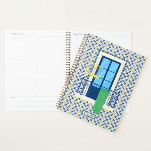 Portugees tegels en raam balkon met vogel planner (Display)