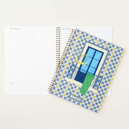 Portugees tegels en raam balkon met vogel planner (Display)