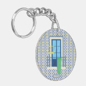 Portugees tegels en raam balkon met vogel sleutelhanger (Voorkant Links)